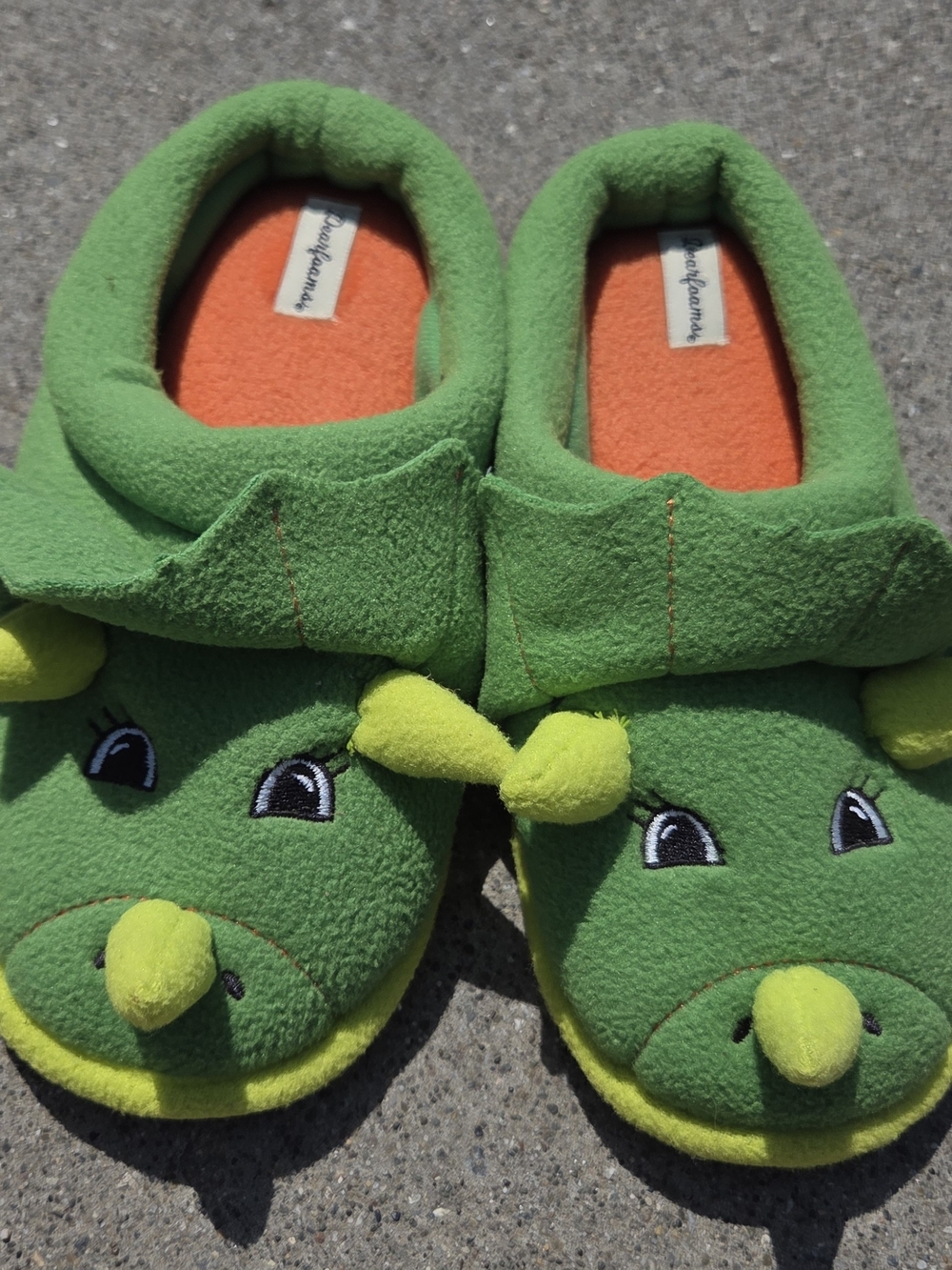dearfoams Green and Orange Dragon Kids Footies